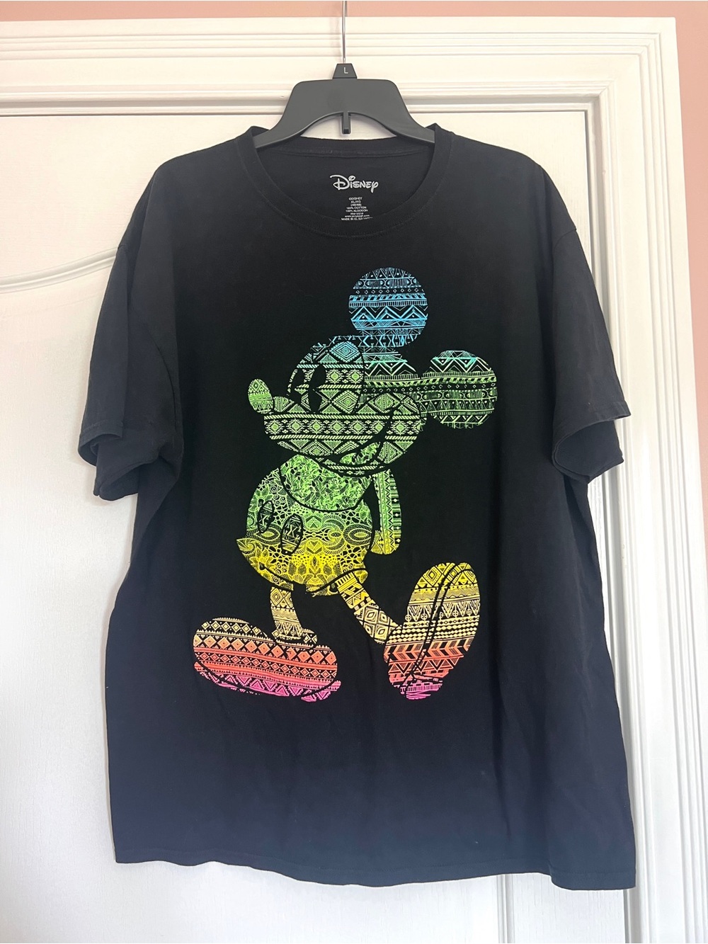 Disney Black Short Sleeve Tee with Rainbow Pattern Mickey Graphic